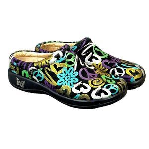 Alegria KAYLA Leather Clogs Shoes EU 36 US 6 -6.5 GOOD VIBES Printed Graffiti